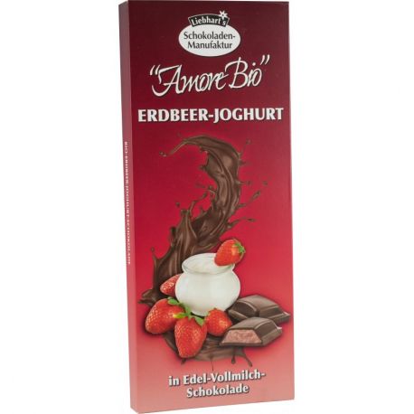 Ciocolata bio cu lapte umpluta cu iaurt de capsuni x 100g Liebhart's Amore Bio