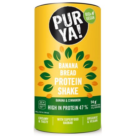 Pulbere bio pentru shake proteic cu banane si scortisoara, 47% proteina, 480g Pur Ya